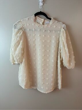 Lascana Cream Swiss Dot Puff Sleeve Blouse Medium